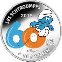 (12) Монета Бельгия 2018 год 5 евро "Смурфы"  Серебро Ag 925  COLOR